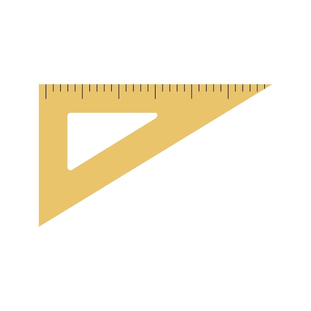 Triangle ruler illustration, flat design. Office stationery and school supply. Wooden ruler triangle