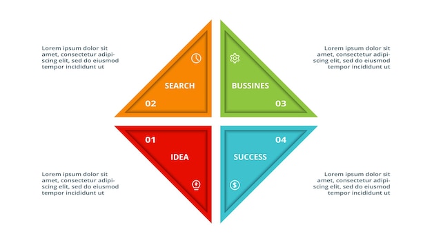 Triangle with 4 elements infographic template for web business presentations vector illustration Business data visualization