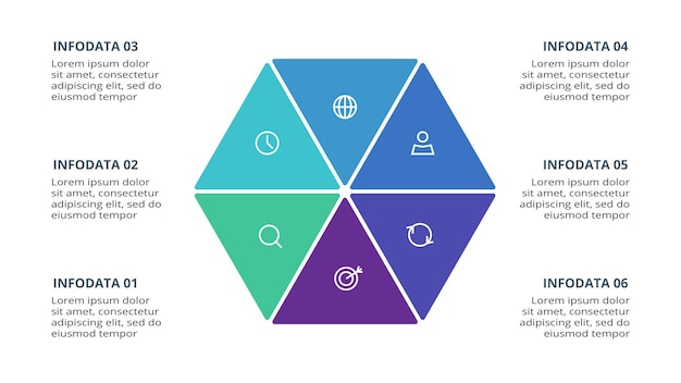 Triangle with 6 elements infographic template for web business presentations vector illustration Business data visualization