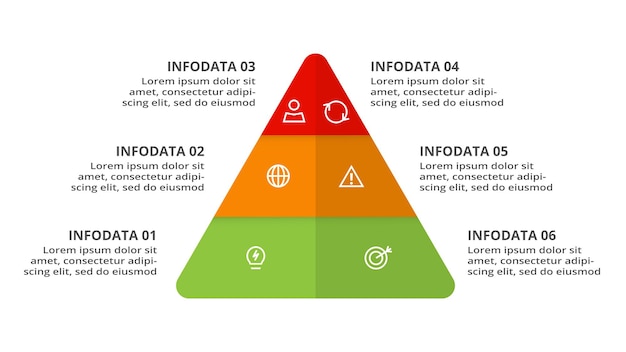 Triangle with 6 elements infographic template for web business presentations vector illustration Business data visualization