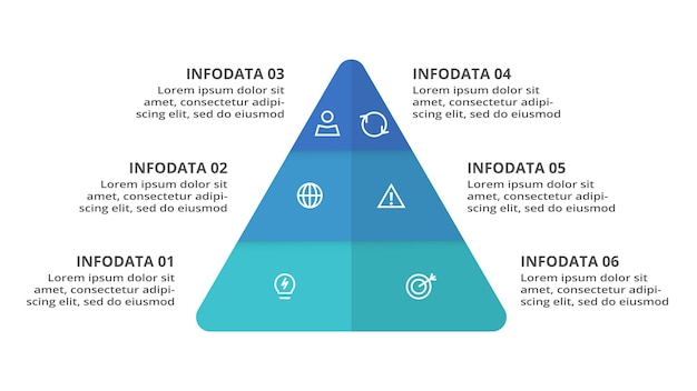 Triangle with 6 elements infographic template for web business presentations vector illustration Business data visualization