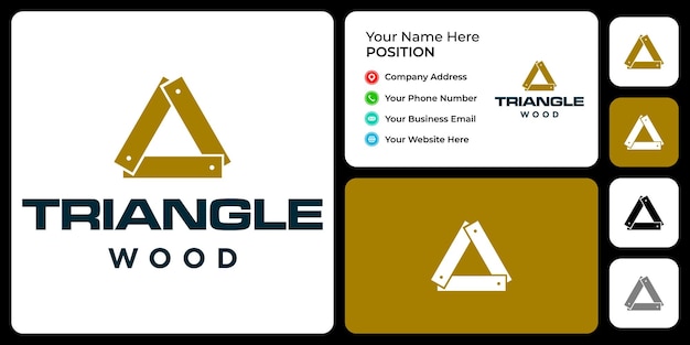 Triangle wood logo design with business card template.