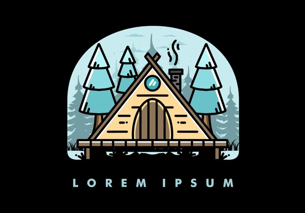 Triangle wooden cabin between pine tress illustration design