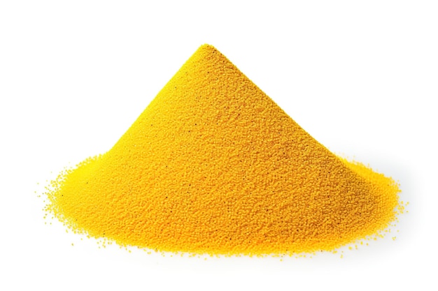 a triangle of yellow powder is shown against a white background