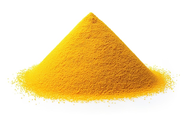 a triangle of yellow powder is shown against a white background