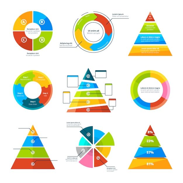 Triangles,  pyramids and round elements for infographics