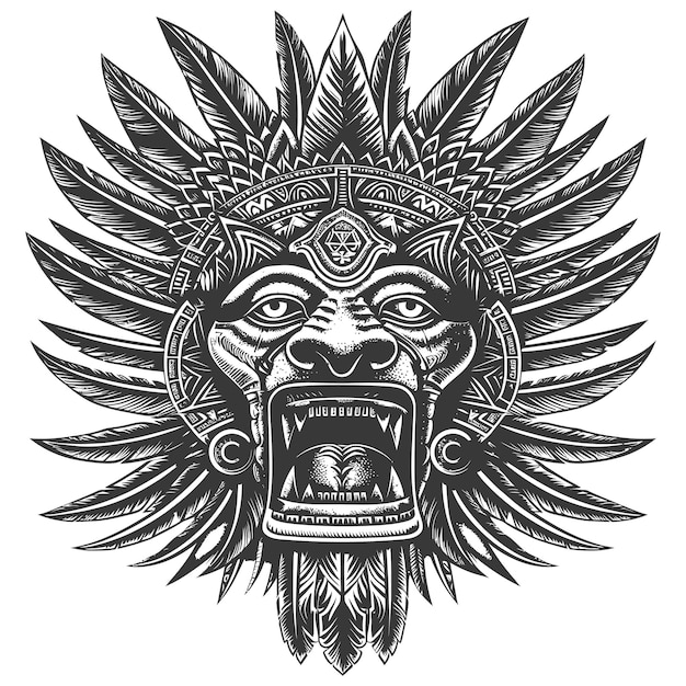 tribal animal head Aztecs style design with engraving style