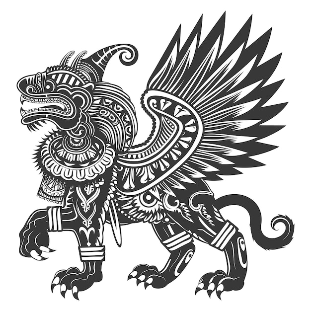 tribal animal using Aztecs style design with engraving style