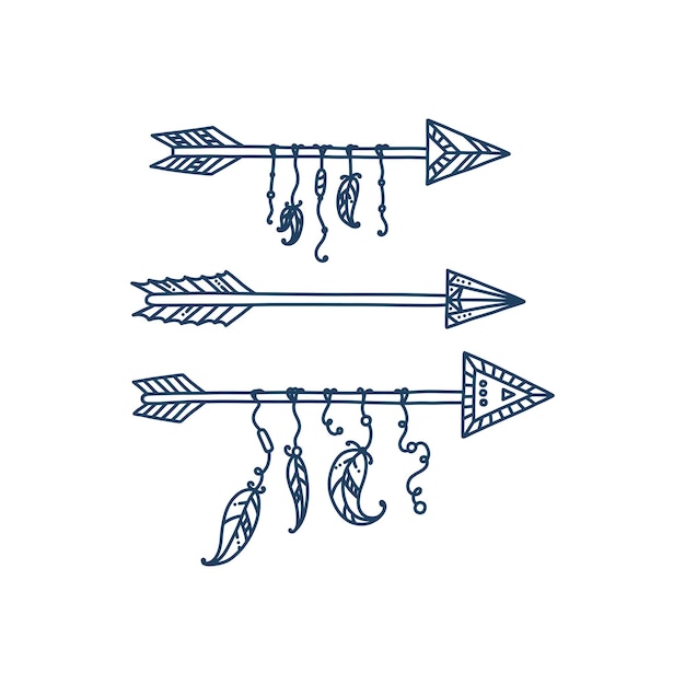 Tribal arrows with feathers Boho archery illustration Vector arrows