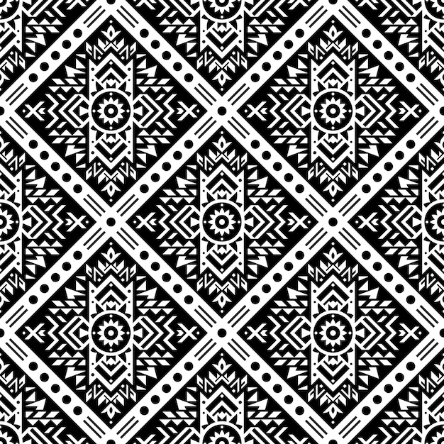 Tribal Aztec retro seamless pattern in vector format black and white geometric background