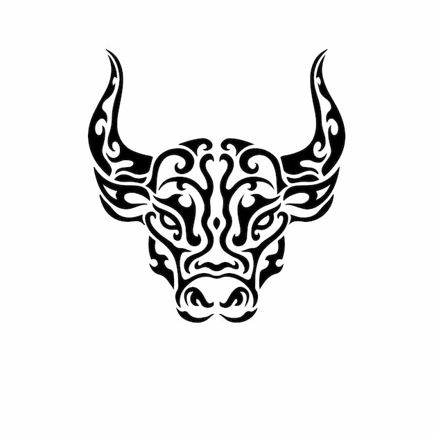 Tribal Bull Head Logo Tattoo Design Stencil Vector Illustration