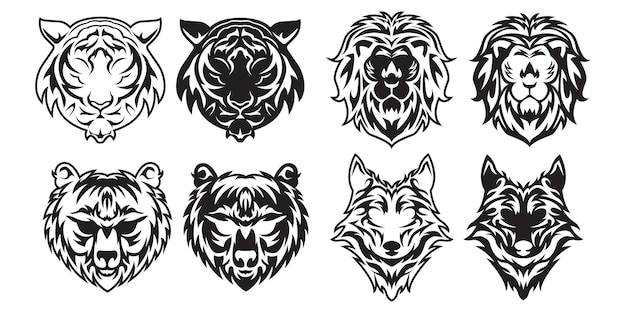 Tribal collection of animal heads vector illustration