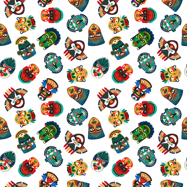 Tribal colorful masks seamless pattern