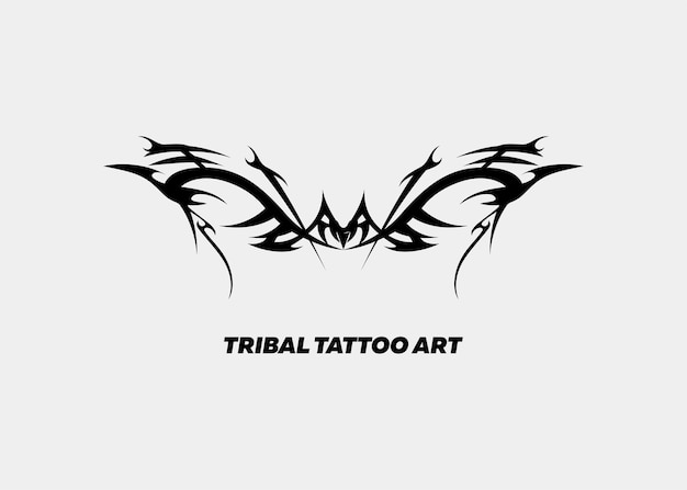 TRIBAL ILLUSTRATION OF COOL MONSTER HEAD SYMMETRIC MOTIF TATTOO