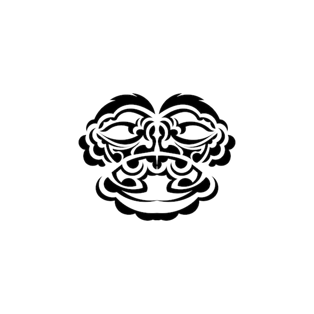 Tribal mask Traditional totem symbol Black tattoo in Maori style Isolated on white background Hand drawn vector illustration