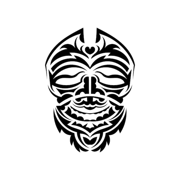 Tribal mask Traditional totem symbol Black tattoo in the style of the ancient tribes Isolated on white background Vector