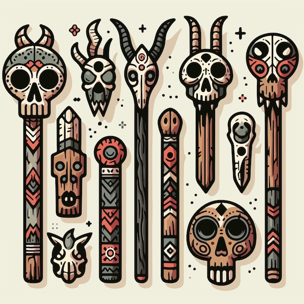 tribal stick with skull head sign