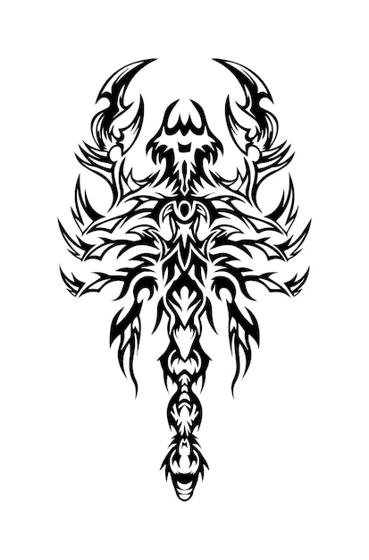 tribal tatto scorpion black and white illustration