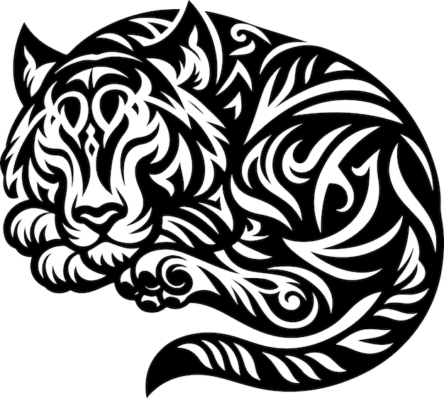 Tribal tiger sleep vector tattoo silhouette vector black color silhouette