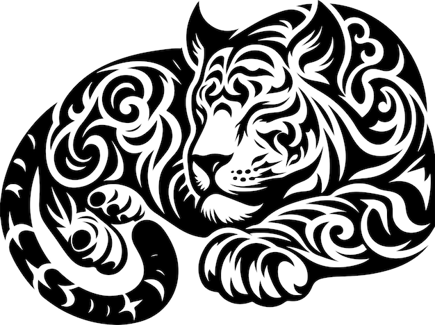 Tribal tiger sleep vector tattoo silhouette vector black color silhouette