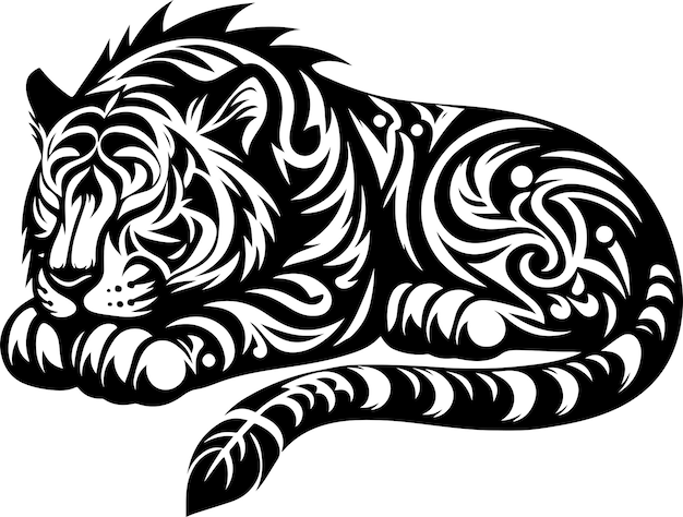 Tribal tiger sleep vector tattoo silhouette vector black color silhouette