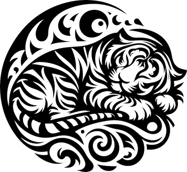 Tribal tiger sleep vector tattoo silhouette vector black color silhouette