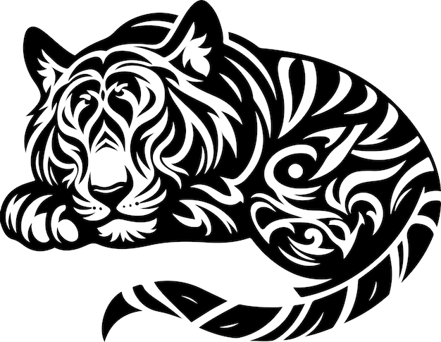 Tribal tiger sleep vector tattoo silhouette vector black color silhouette