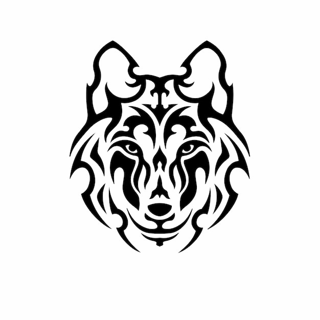 Tribal Wolf Head Logo Tattoo Design Stencil Vector Illustration