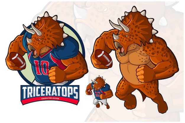 Triceratops Character Design for American Footbal and Rugby