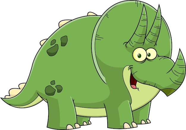 Triceratops Dinosaur Cartoon Character Vector Hand Drawn Illustration