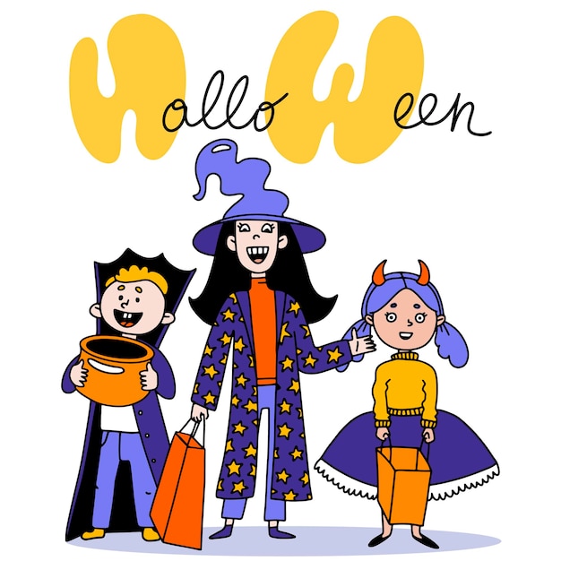 Vector trick o treat funny doodle vector illustration for halloween design