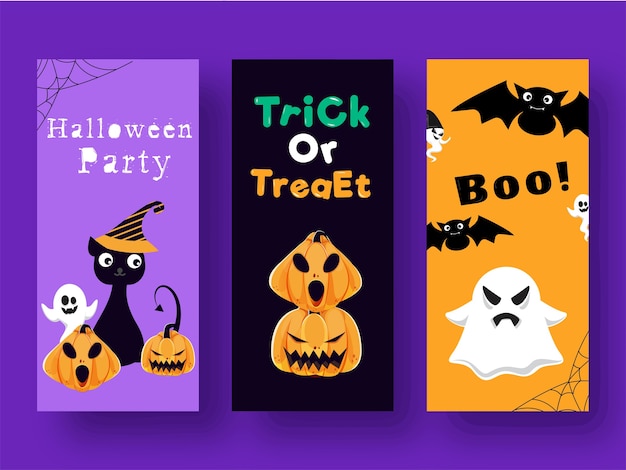 Trick Or Treat and Boo! Template or Flyer Design in Three Color Options