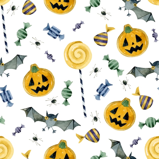 Trick or treat candies cookies and bats seamless pattern wallpaper