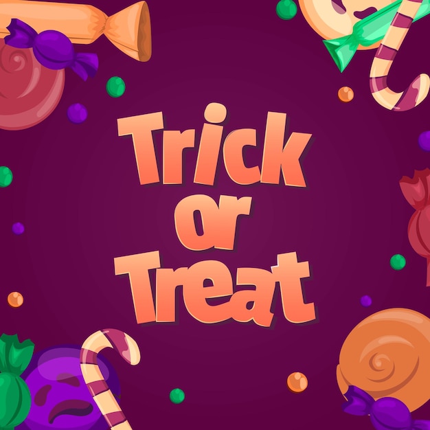 Trick or treat Halloween banner Colorful sweets and candies icons