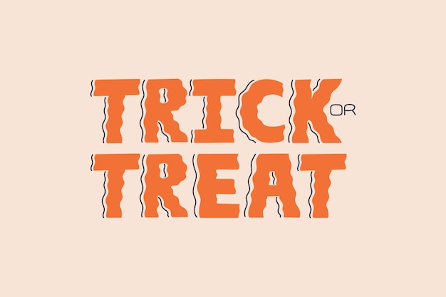 Trick or treat Halloween handwritten lettering text, orange color. Scary hand drawn typography quote in nineties style. Vector inspiration slogan or phrase. Illustration for invitation or celebration