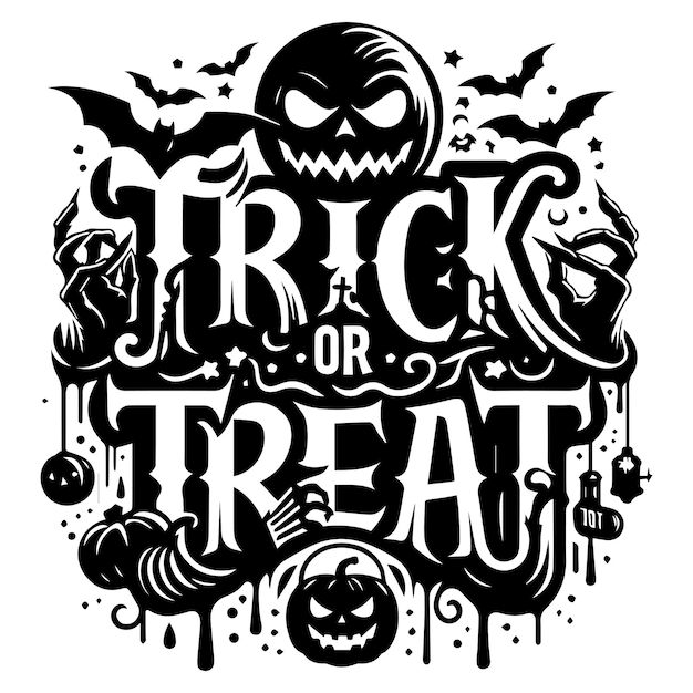 Vector trick or treat halloween typography design silhouette vector illustration isolated on a white background