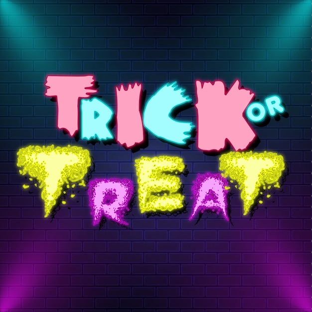 Trick or treat hallowen neon glow effect