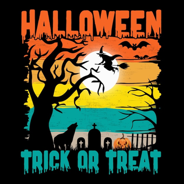 Trick or Treat typography Halloween t-shirt design.