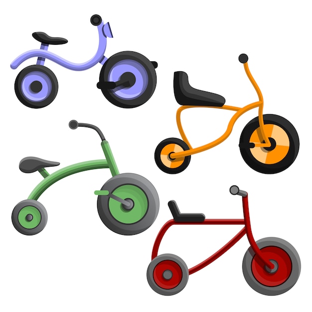 Tricycle icon set, cartoon style