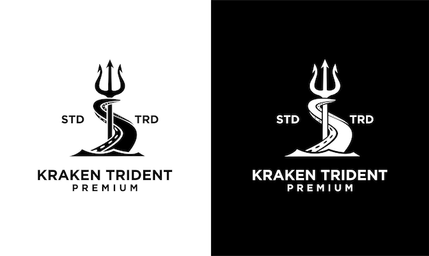 Trident kraken vintage logo design illustration