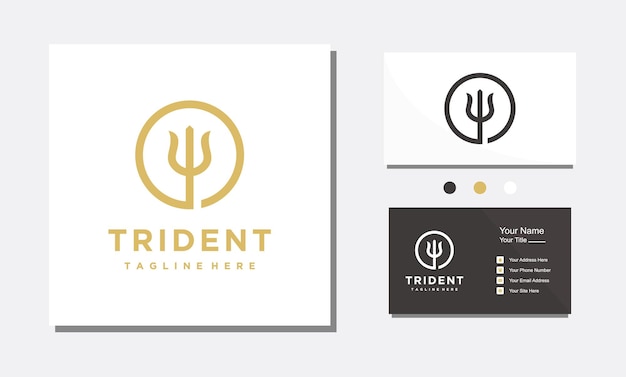 Trident neptune god poseidon circular circle minimalist logo design