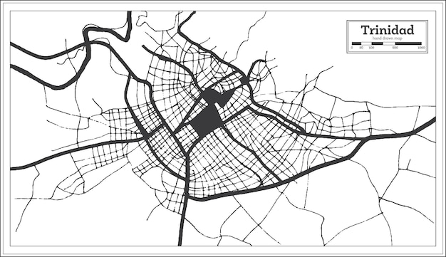 Trinidad Cuba City Map in Black and White Color in Retro Style Outline Map