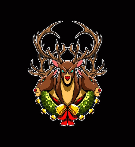 Trio Angry Elk Christmas Illustration