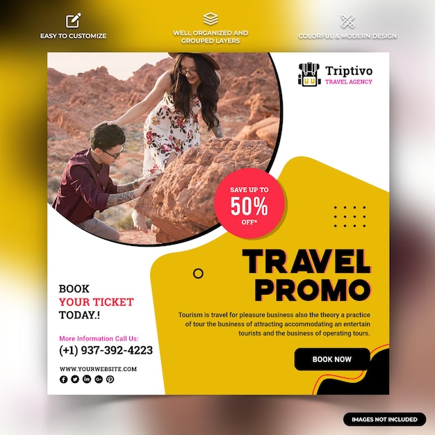 Trip and Travel instagram social media post web banner template vector premium