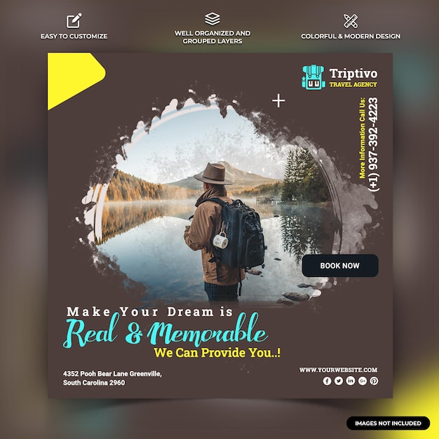 Trip and Travel instagram social media post web banner template vector premium