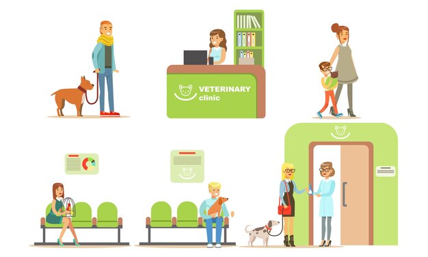 Vector trip to the vet cartoon vector illustration