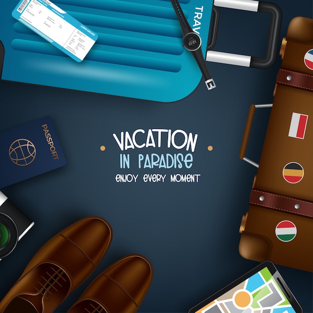 Trip to World. Travel to World. Vacation. Road trip. Tourism. Open suitcase with landmarks. Journey. Traveling illustration