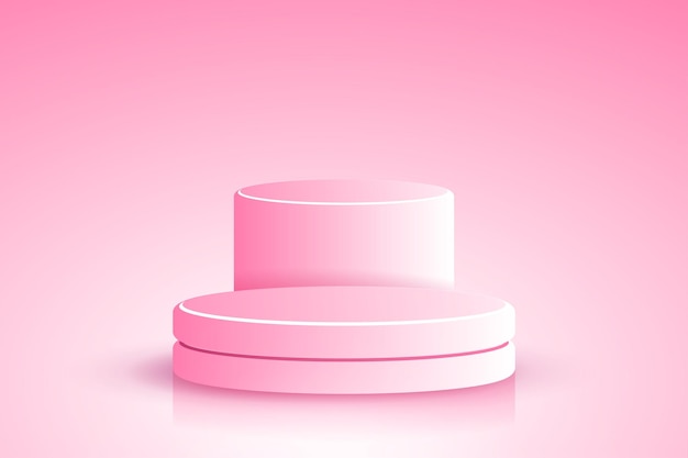 Triple 3D geometric pink podium for product display