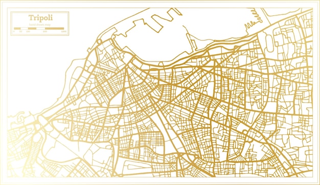 Tripoli Libya City Map in Retro Style in Golden Color Outline Map Vector Illustration