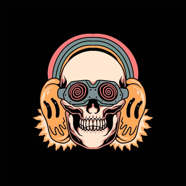 trippy skull illustration vector design